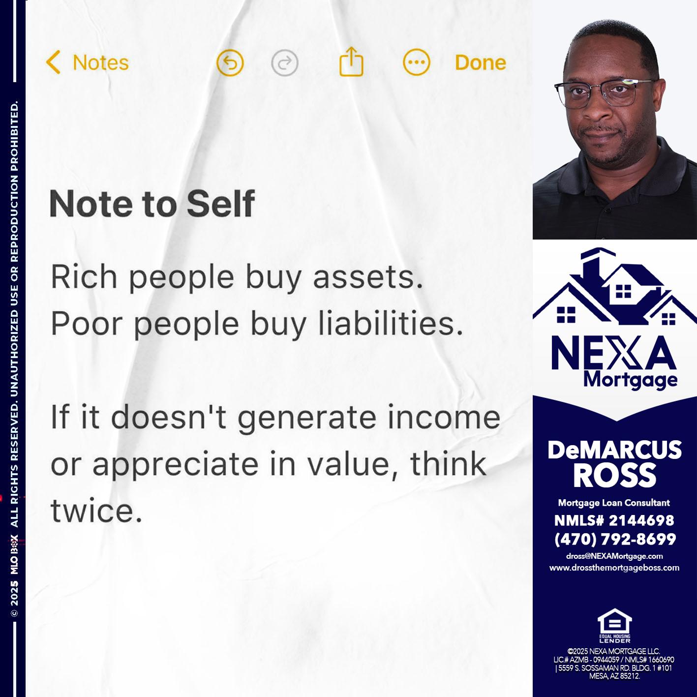 NOTE TO SELF - DeMarcus Ross -Dross the Mortgage Boss